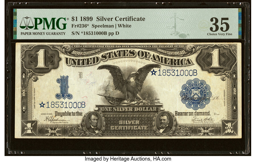 image for: Fr. 236* $1 1899 Silver Certificate Star PMG Choice Very Fine 35....