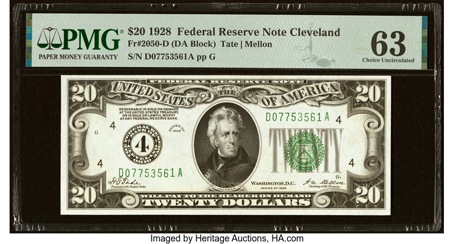image for: Fr. 2050-D $20 1928 Federal Reserve Note. PMG Choice Uncirculated 63....
