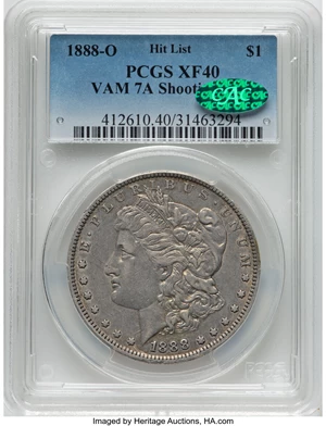 image for: 1888-O $1 Shooting Star, VAM-7A, XF40 PCGS. CAC. A Hit List 40 Variety. CAC Population: (1/3)....