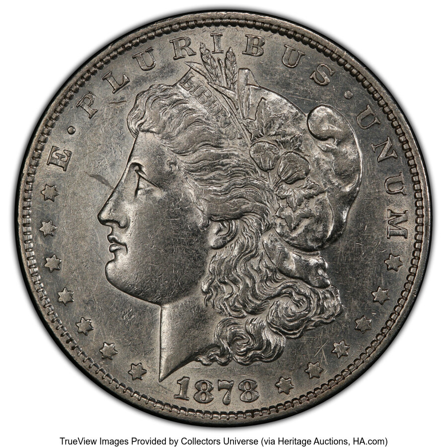 image for: 1878 8TF $1 Lines in Hair, VAM-14.15, AU50 PCGS. PCGS Population: (11/8 and 0/0+).  ...