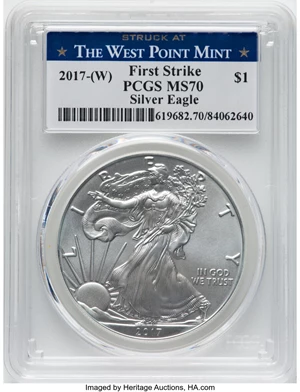 image for: 2017-W $1 One-Ounce Silver Eagle, Struck at The West Point Mint, First Strike MS70 PCGS....