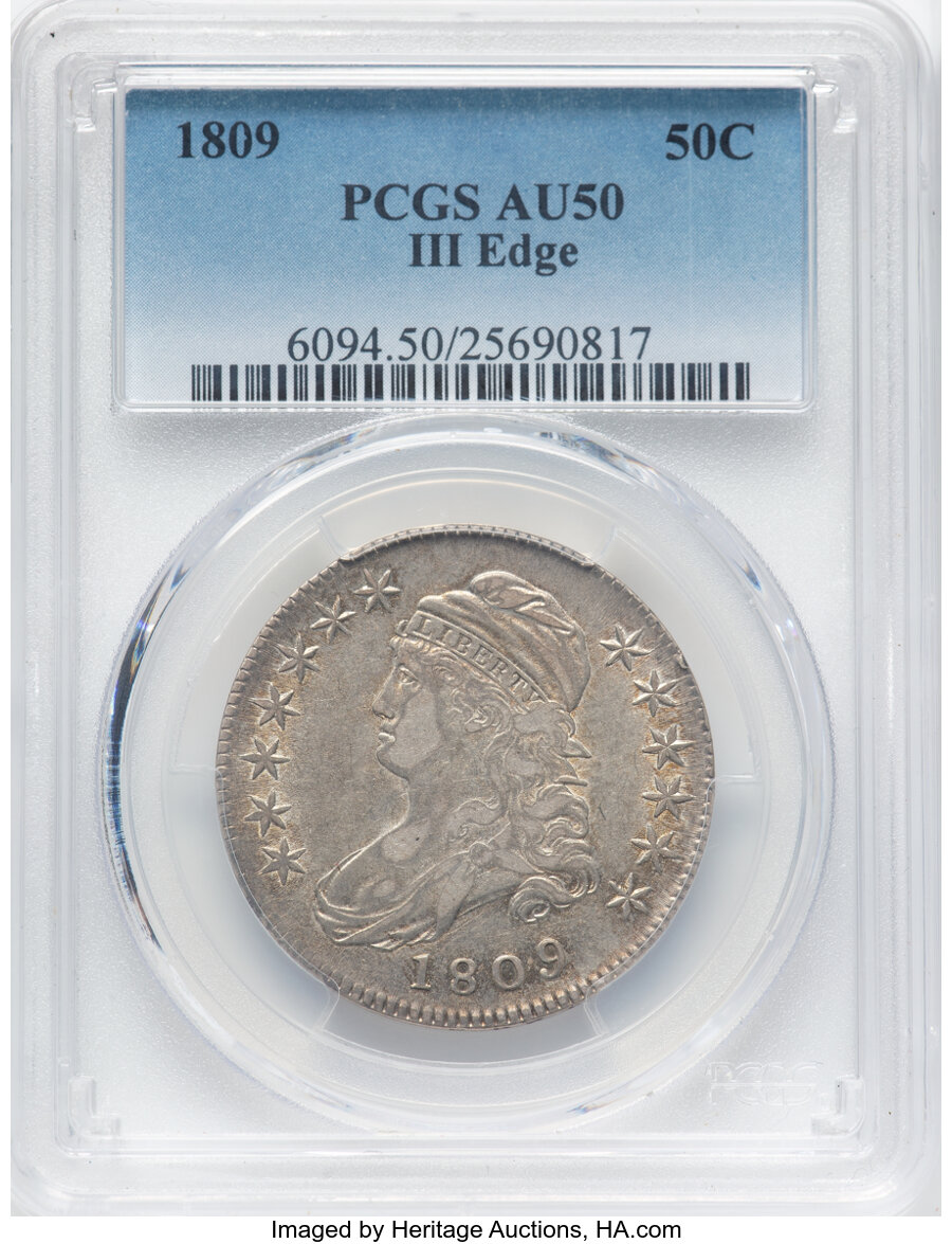 image for: 1809 50C III Edge, O-109a, R.2, AU50 PCGS. PCGS Population: (13/65).  Mintage 1,405,810....