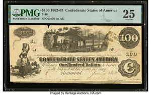 image for: Manuscript Endorsement "Maj. C(harles) S. Severson AQM" T40 $100 1862 PF-1 Cr. 300 PMG Very Fine 25....