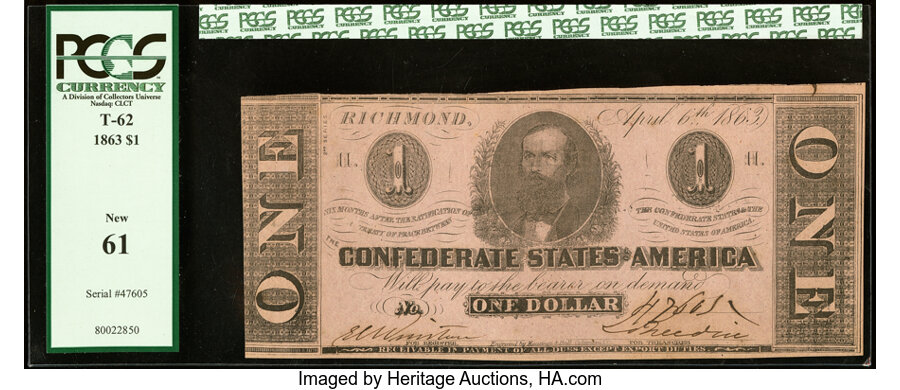 image for: T62 $1 1863 PF-10 State II Cr. 478 PCGS New 61....