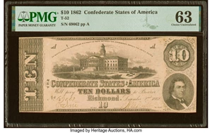 image for: T52 $10 1862 PF-1 Cr. 369 PMG Choice Uncirculated 63....