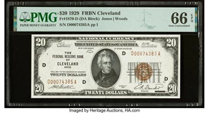 image for: Fr. 1870-D $20 1929 Federal Reserve Bank Note. PMG Gem Uncirculated 66 EPQ....