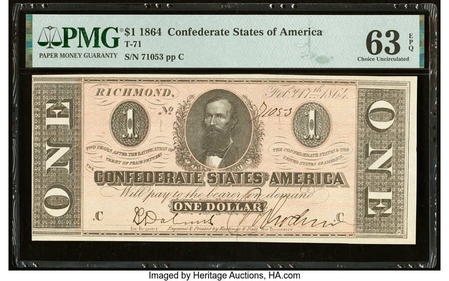 image for: T71 $1 1864 PF-12 Cr. 574 PMG Choice Uncirculated 63 EPQ....