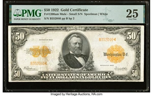 image for: Fr. 1200a $50 1922 Mule Gold Certificate PMG Very Fine 25....