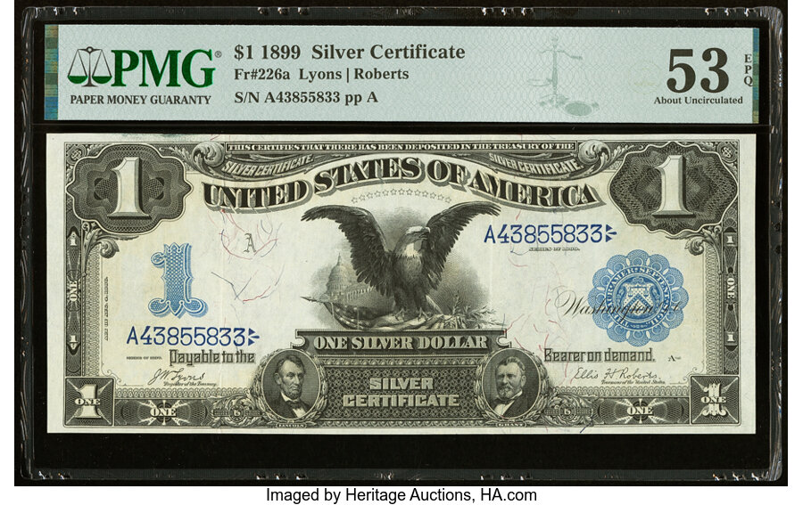 image for: Fr. 226a $1 1899 Silver Certificate PMG About Uncirculated 53 EPQ....