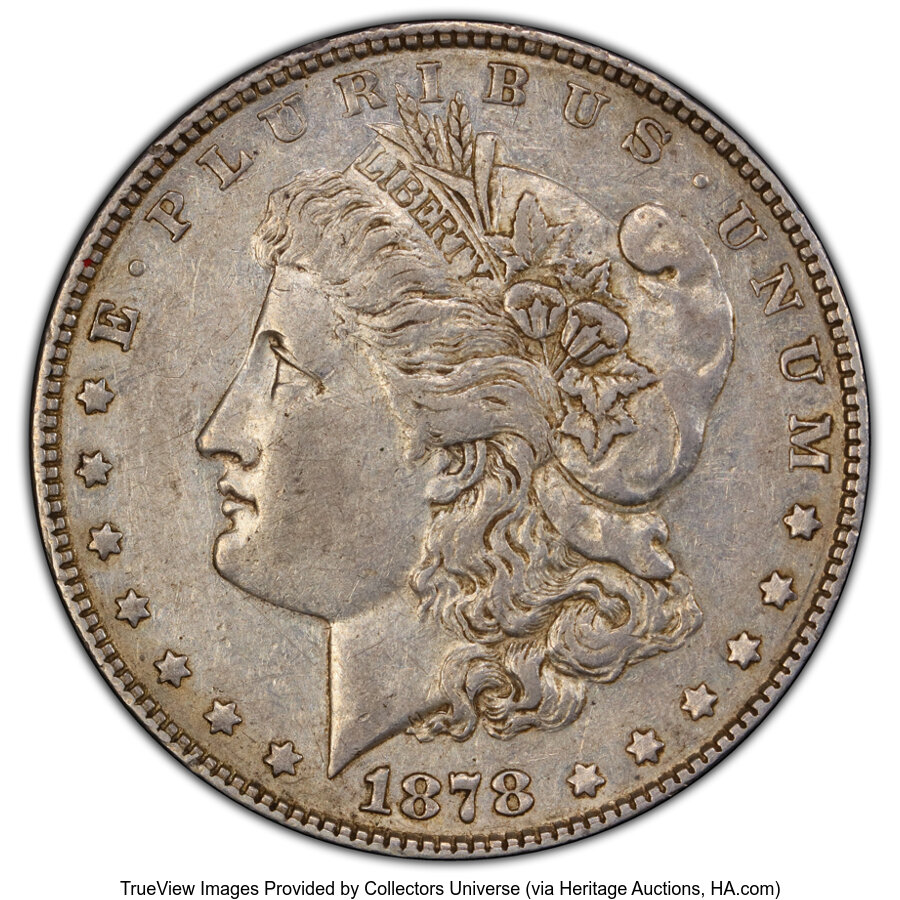 image for: 1878 7TF $1 Reverse of 1878, Spiked Eye, VAM-123, XF45 PCGS. A Hit List 40 Variety. A spike below the eyelid front along wi...