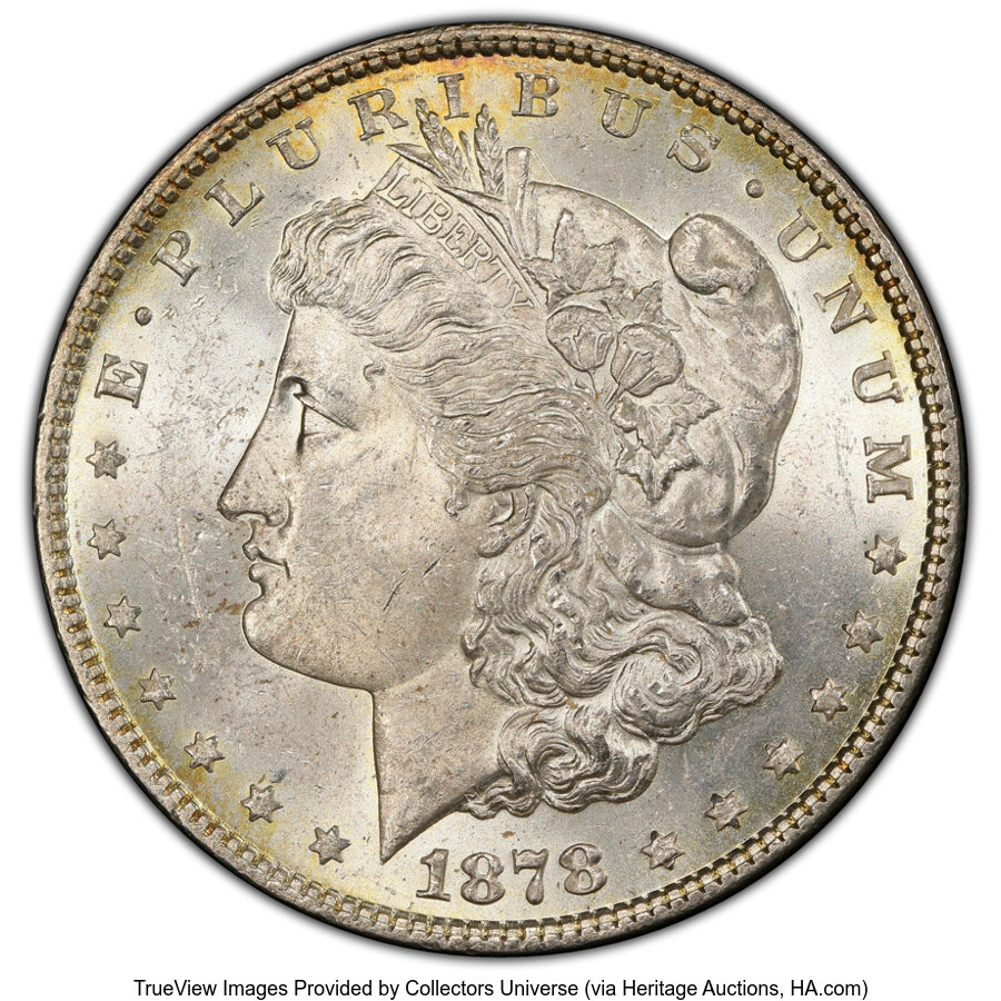 image for: 1878 7TF $1 Reverse of 1878, Re-Engraved Wing, VAM-189, MS62 PCGS. A Hit List 40 Variety. VAM-189 is referred to as the "Ad...