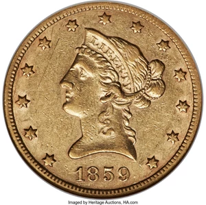 image for: 1859-S $10 AU53 NGC....