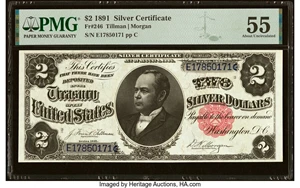 image for: Fr. 246 $2 1891 Silver Certificate PMG About Uncirculated 55....
