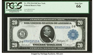 image for: Fr. 970 $20 1914 Federal Reserve Note PCGS Gem New 66....