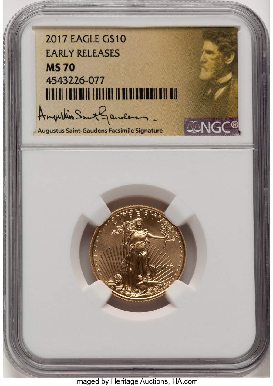 image for: 2017 $10 Quarter-Ounce Gold Eagle, Early Releases, MS70 NGC. Augustus Saint-Gaudens Facsimile Signature. NGC Census: (0). P...