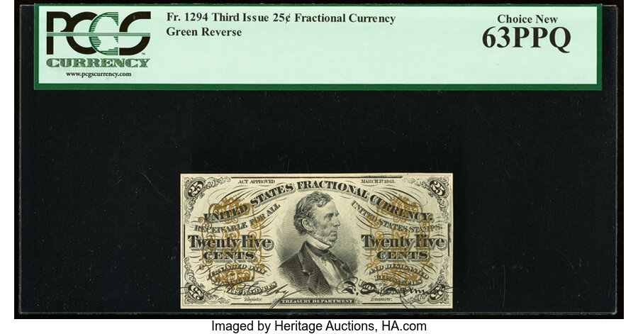 image for: Fr. 1294 25¢ Third Issue PCGS Choice New 63PPQ....
