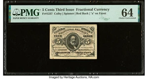 image for: Fr. 1237 5¢ Third Issue PMG Choice Uncirculated 64....