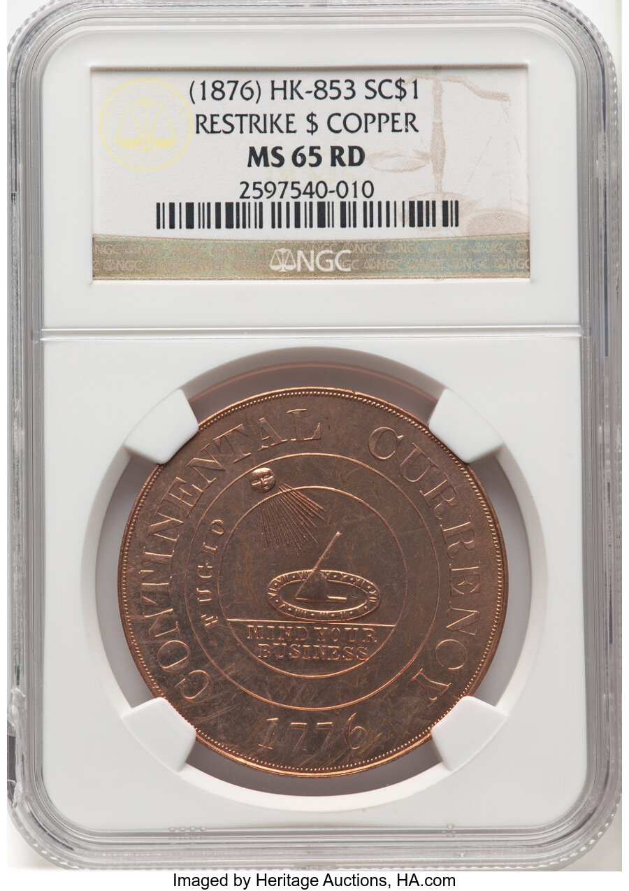 image for: (1962) Continental Dollar, Bashlow Restrike, Copper, HK-853a, W-15600, R.3, MS65 Red NGC. NGC incorrectly designates an 1876 s...
