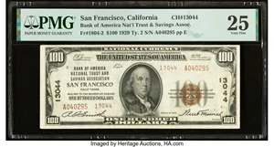 image for: San Francisco, CA - $100 1929 Ty. 2 Bank of America National Trust & Savings Assoc Ch. # 13044 PMG Very Fine 25....