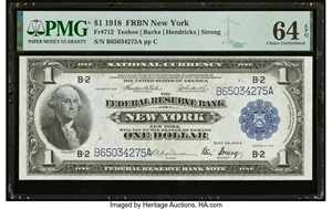 image for: Fr. 712 $1 1918 Federal Reserve Bank Note PMG Choice Uncirculated 64 EPQ....