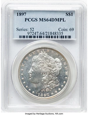 image for: 1897 $1 MS64 Deep Mirror Prooflike PCGS. PCGS Population: (71/34). Mintage 2,822,731. ...
