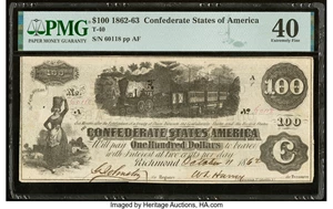 image for: Bogus Back T40 $100 1862 PF-1 Cr. 298 PMG Extremely Fine 40....