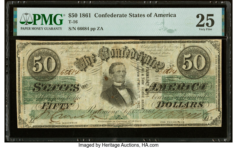 image for: Black Straight Trans-Mississippi Stamp T16 $50 1861 PF-3 Cr. 81 PMG Very Fine 25....