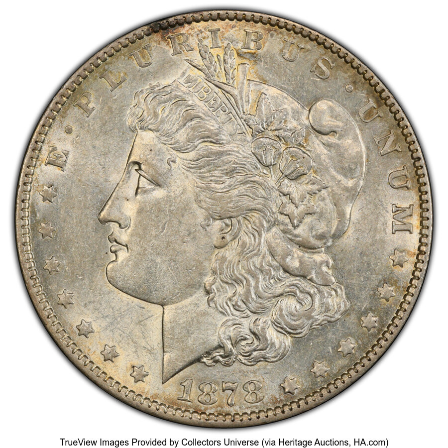 image for: 1878 7TF $1 Reverse of 1878, Washed Out L, VAM-188, AU55 PCGS. A Hit List 40 Variety. PCGS Population: (3/8 and 0/0+)....