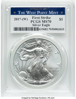image for: 2017-W $1 One-Ounce Silver Eagle, Struck at The West Point Mint, First Strike MS70 PCGS....