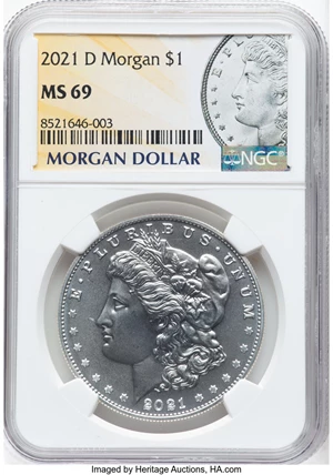 image for: 2021-D $1 Morgan Dollar 100th Anniversary, MS69 NGC. ...
