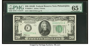image for: Fr. 2056-C $20 1934B Federal Reserve Note. PMG Gem Uncirculated 65 EPQ....