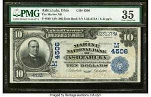 image for: Ashtabula, OH - $10 1902 Date Back Fr. 619 The Marine National Bank Ch. # (M)4506 PMG Choice Very Fine 35....