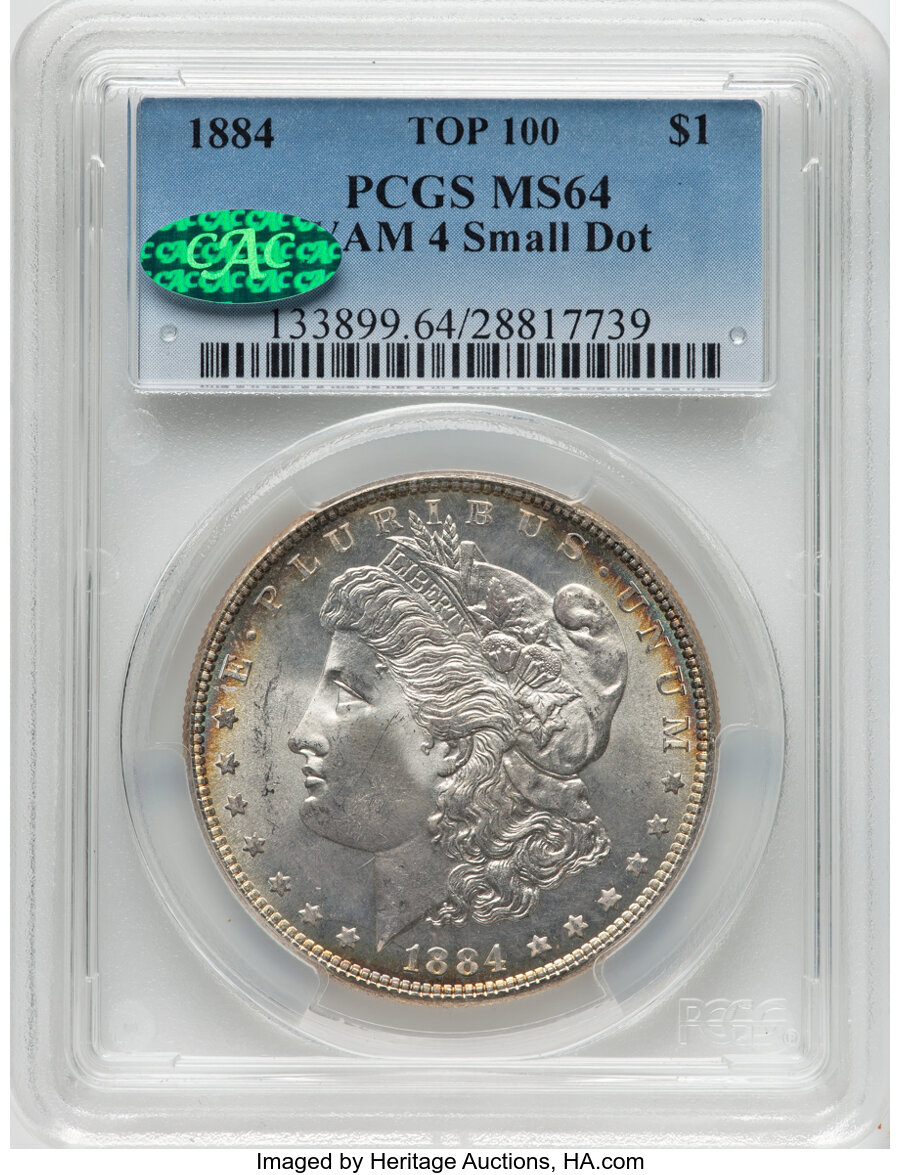 image for: 1884 $1 Small Dot, VAM-4, MS64 PCGS. CAC. A Top 100 Variety. CAC Population: (4/0)....