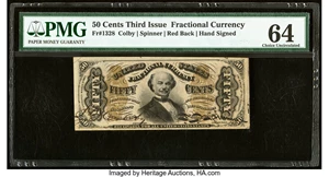 image for: Fr. 1328 50¢ Third Issue Spinner PMG Choice Uncirculated 64....