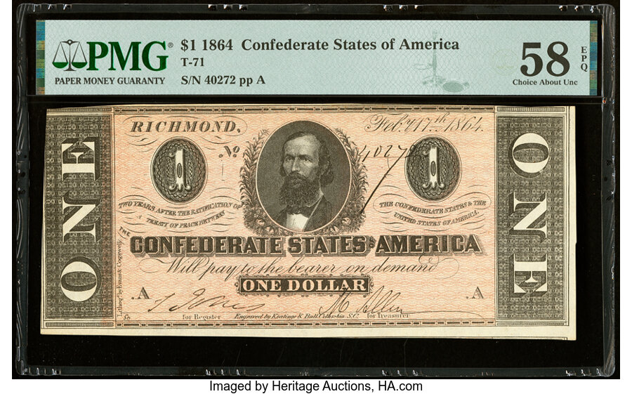 image for: T71 $1 1864 PF-4 Cr. 577 PMG Choice About Unc 58 EPQ....