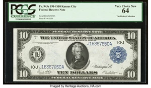 image for: Fr. 943a $10 1914 Federal Reserve Note PCGS Very Choice New 64....