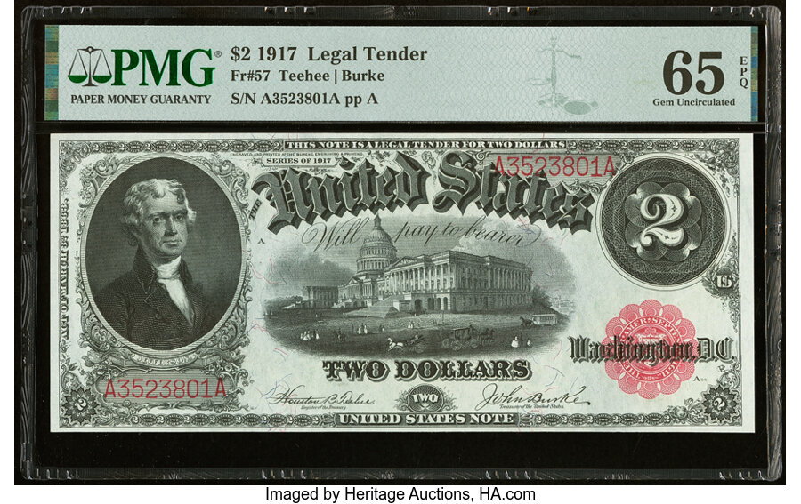 image for: Fr. 57 $2 1917 Legal Tender PMG Gem Uncirculated 65 EPQ....