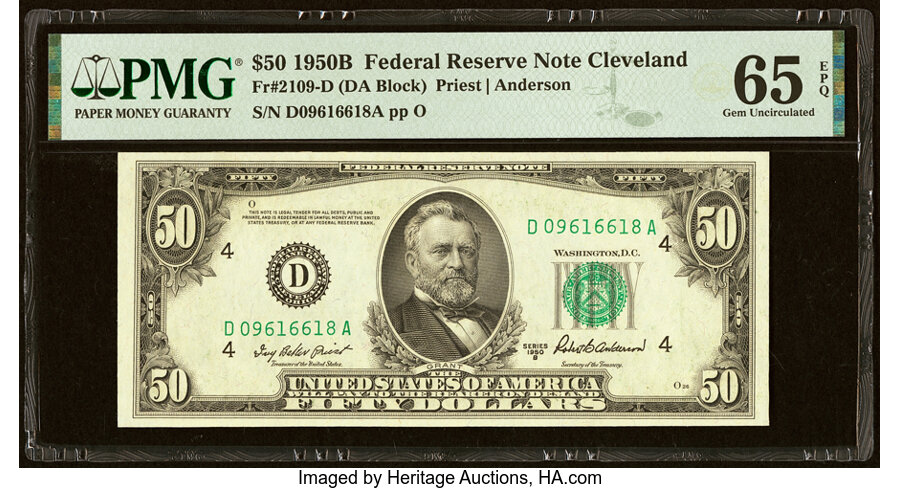 image for: Fr. 2109-D $50 1950B Federal Reserve Note. PMG Gem Uncirculated 65 EPQ....