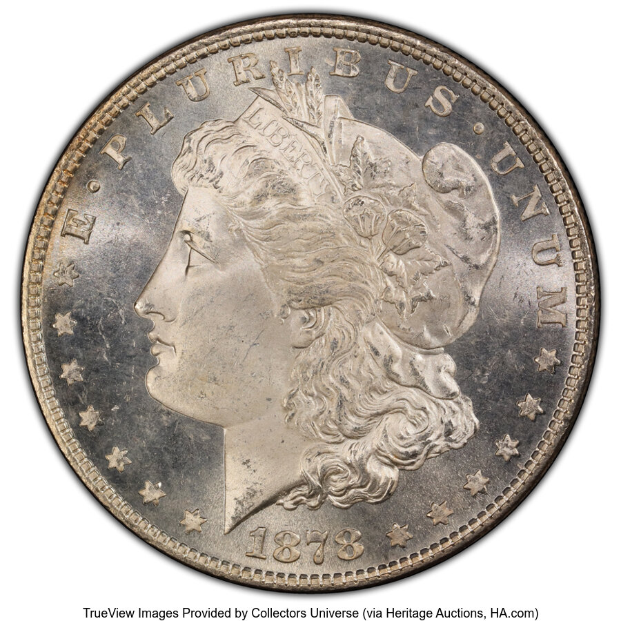 image for: 1878 8TF $1 Lines in LIB, VAM-2, MS65+ PCGS. This essentially brilliant and thoroughly lustrous Gem also displays a pleasin...