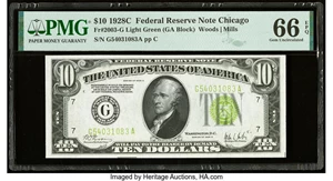 image for: Fr. 2003-G $10 1928C Light Green Seal Federal Reserve Note. PMG Gem Uncirculated 66 EPQ....