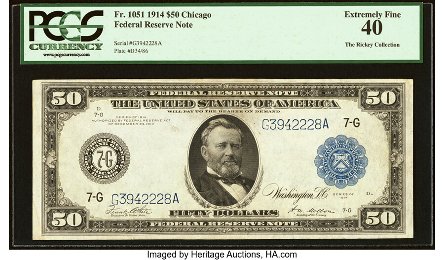 image for: Fr. 1051 $50 1914 Federal Reserve Note PCGS Extremely Fine 40....