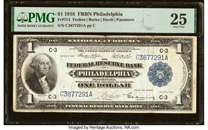 image for: Fr. 714 $1 1918 Federal Reserve Bank Note PMG Very Fine 25....
