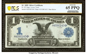 image for: Fr. 227 $1 1899 Silver Certificate PCGS Banknote Gem Unc 65 PPQ....