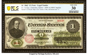image for: Fr. 17a $1 1862 Legal Tender PCGS Banknote Very Fine 30....