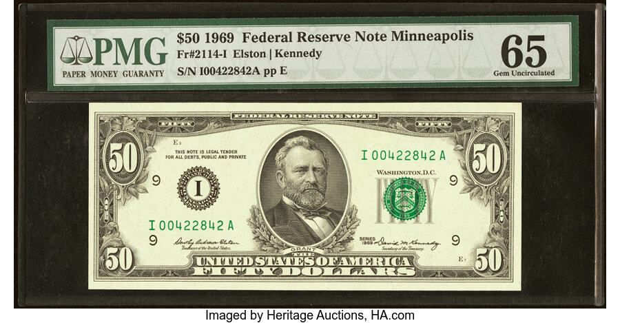 image for: Fr. 2114-I $50 1969 Federal Reserve Note. PMG Gem Uncirculated 65....
