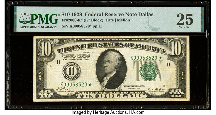 image for: Fr. 2000-K* $10 1928 Federal Reserve Star Note. PMG Very Fine 25....