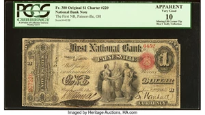 image for: Painesville, OH - $1 Original Fr. 380 The First National Bank Ch. # 220 PCGS Apparent Very Good 10....
