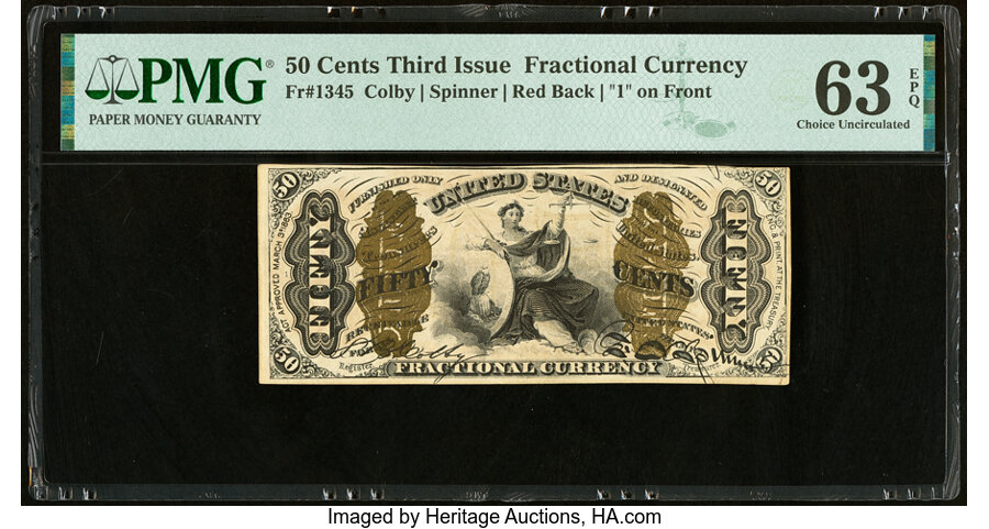 image for: Fr. 1345 50¢ Third Issue Justice PMG Choice Uncirculated 63 EPQ....