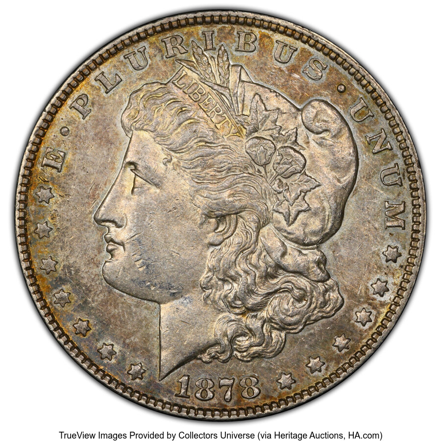 image for: 1878 7TF $1 Reverse of 1878, Tripled Eye, VAM-166, AU53 PCGS. A Hit List 40 Variety. PCGS Population: (5/4 and 0/0+)....