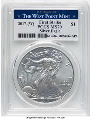 image for: 2017-W $1 One-Ounce Silver Eagle, Struck at The West Point Mint, First Strike MS70 PCGS....